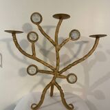 Candelabre en fer forgé et verre XXe