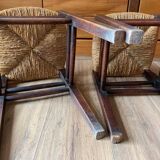 Pair of wood and straw stools