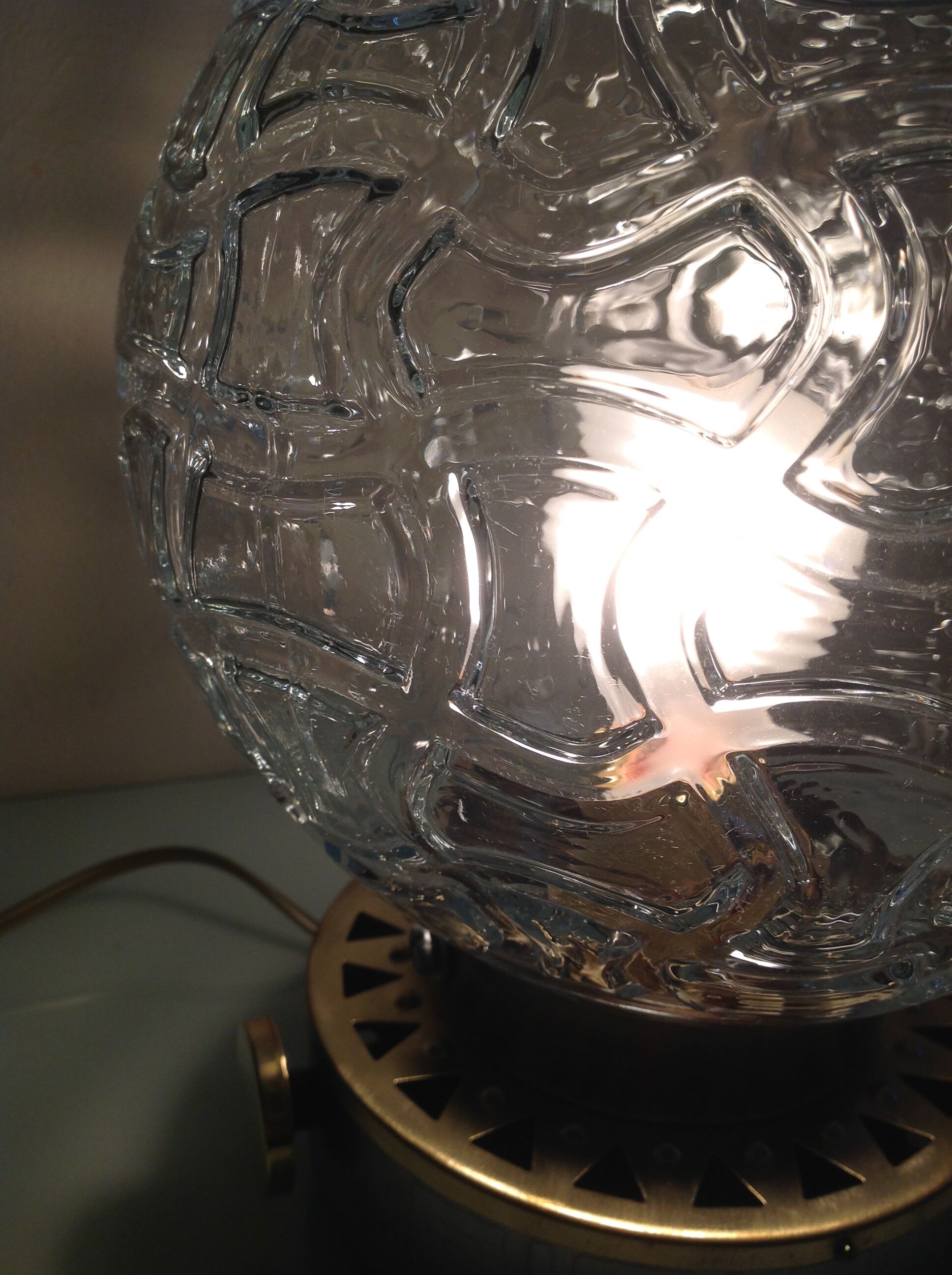 Structured glass globe lamp and metal-brass/ vintage 60s and 70s base