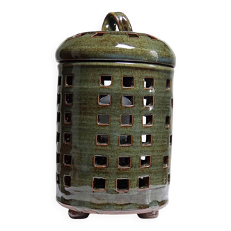 Vintage table lamp, glazed stoneware, perforated "Building" signed.