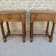 Pair of solid oak bedside tables with carved legs