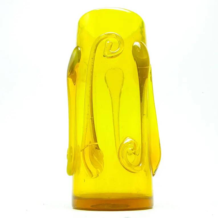 Modernist vase, yellow glass, designed by J. Słuczan-Orkusz, Poland, 1970s