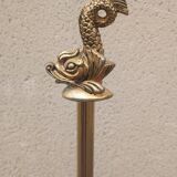 1960s brass folding magazine rack with lacquered wood decoration.