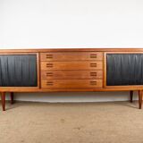 Extra long Danish sideboard, teak, oak, leatherette, 280 cm, Arne Hovmand-Olsen