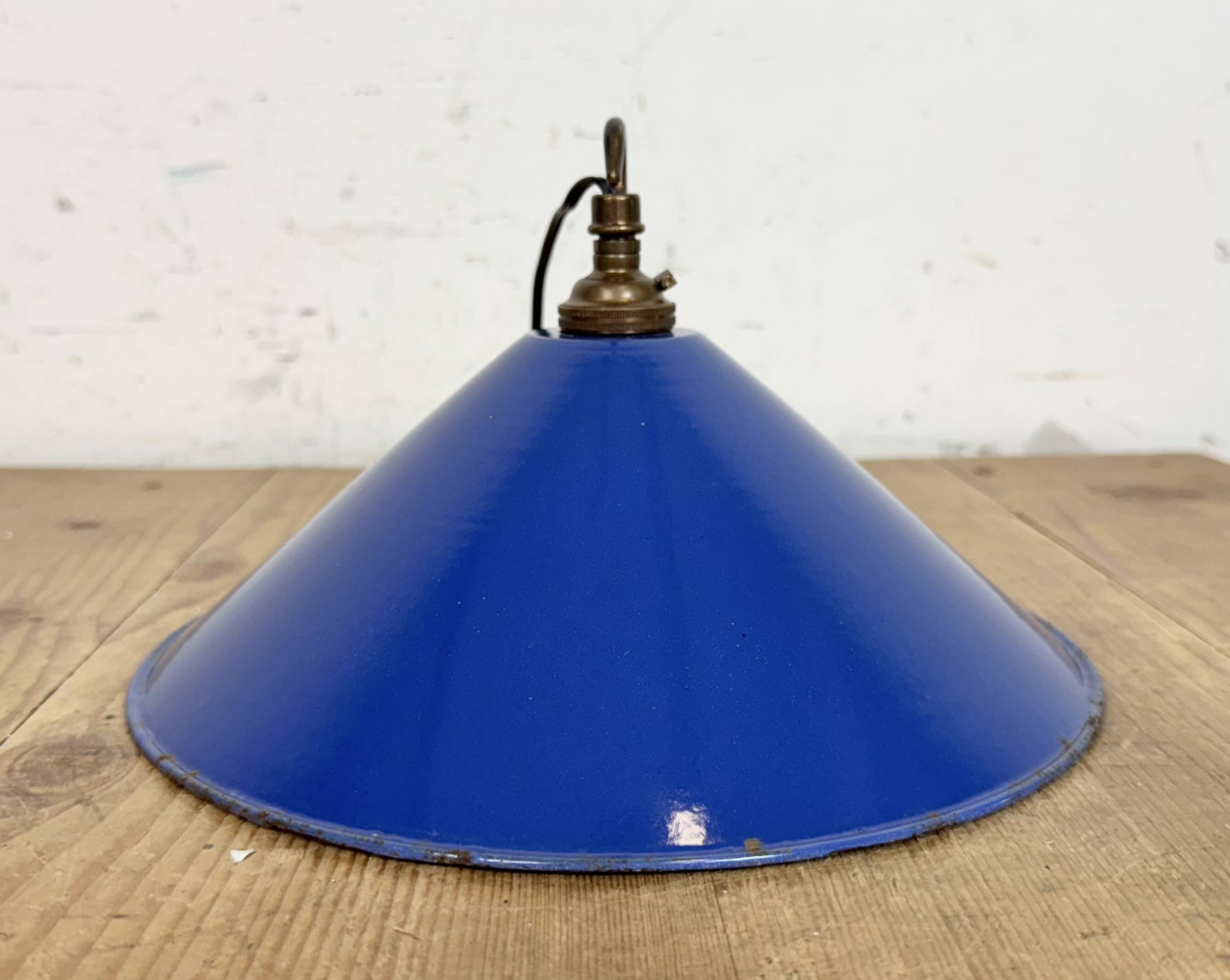 Industrial Blue Enamel Factory Pendant Lamp, 1950s