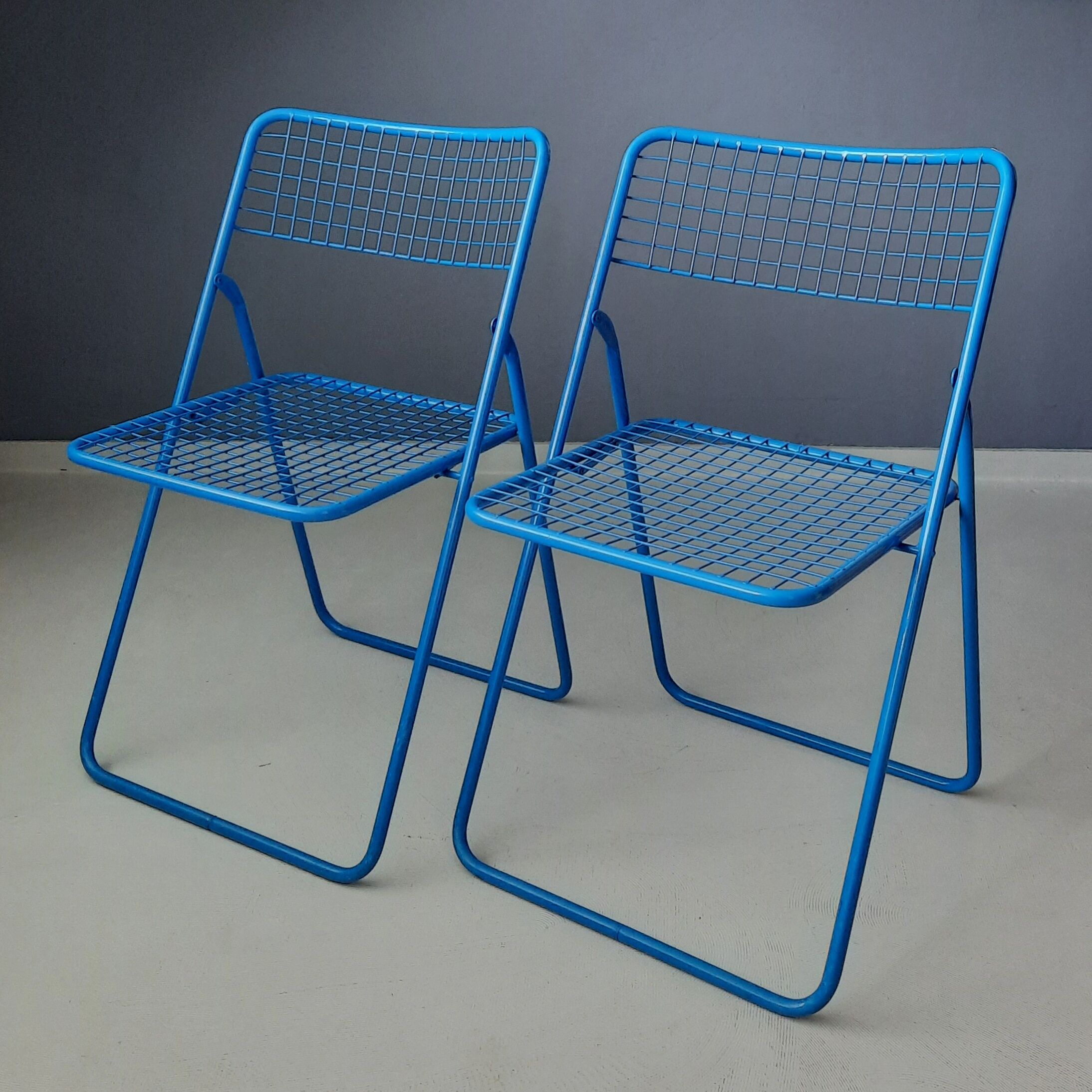 Set of 2 blue metal Rappen (Ted Net) folding chairs by Niels Gammelgaard for Ikea, 1980s