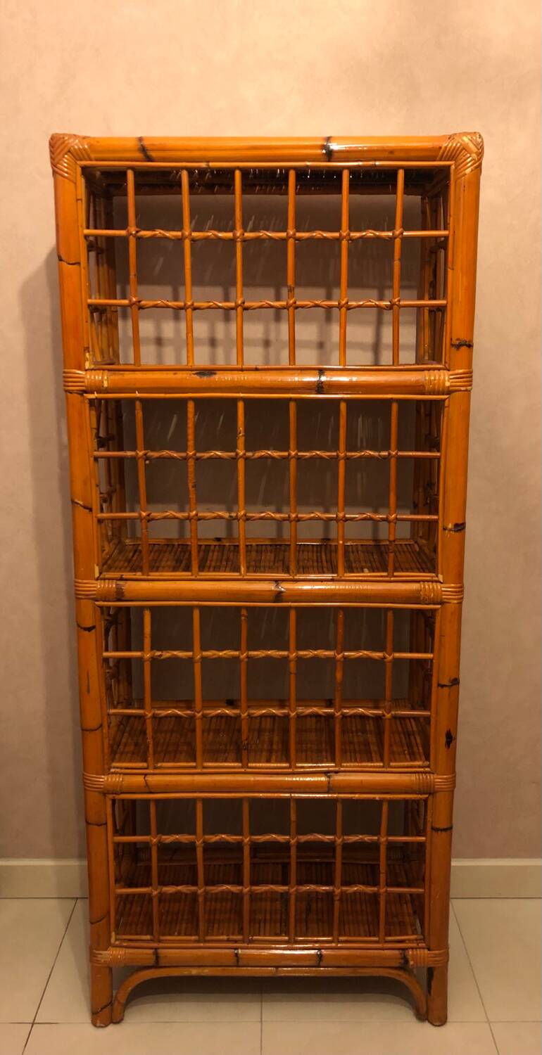 1980s bamboo and rattan bookshelf/shelf