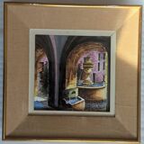 Painting frame painted on ceramic by g. tardieu city of biot fountain