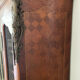 Wire mesh and wood bookshelf