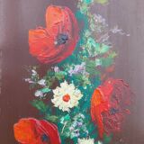 Oil on panel with bouquet of flowers