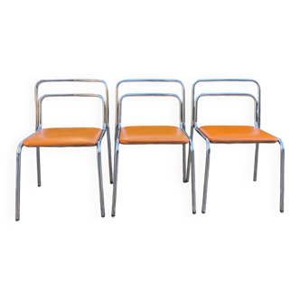 Lot of 3 vintage Orix chairs - tubular metal - Bauhaus design