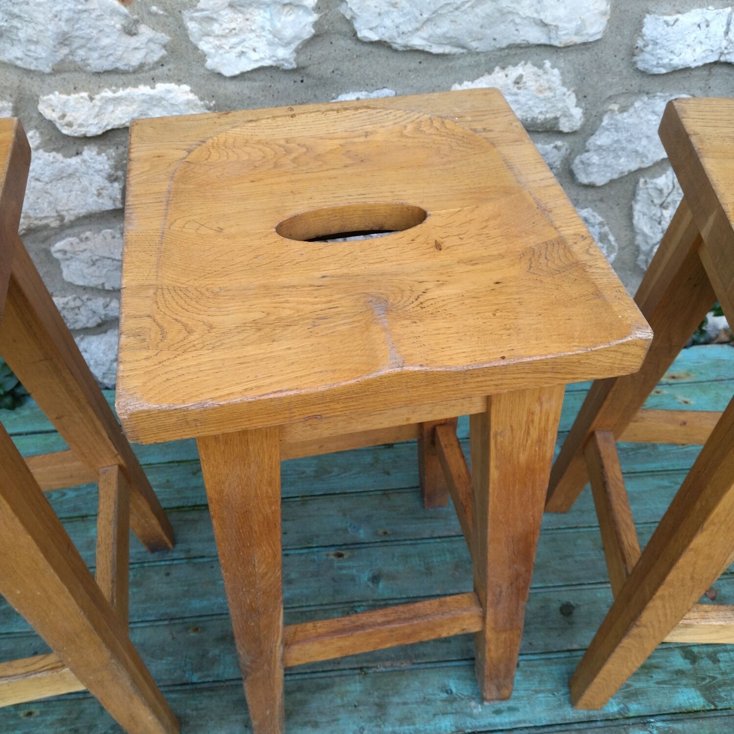 3 brutalist bar stools 60s