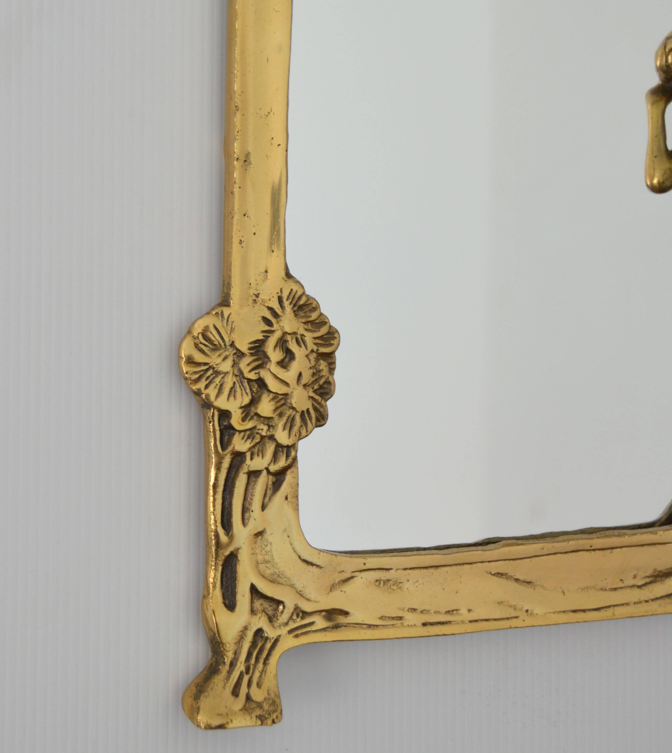 Vintage Art Nouveau Gilded Brass Wall Mirror