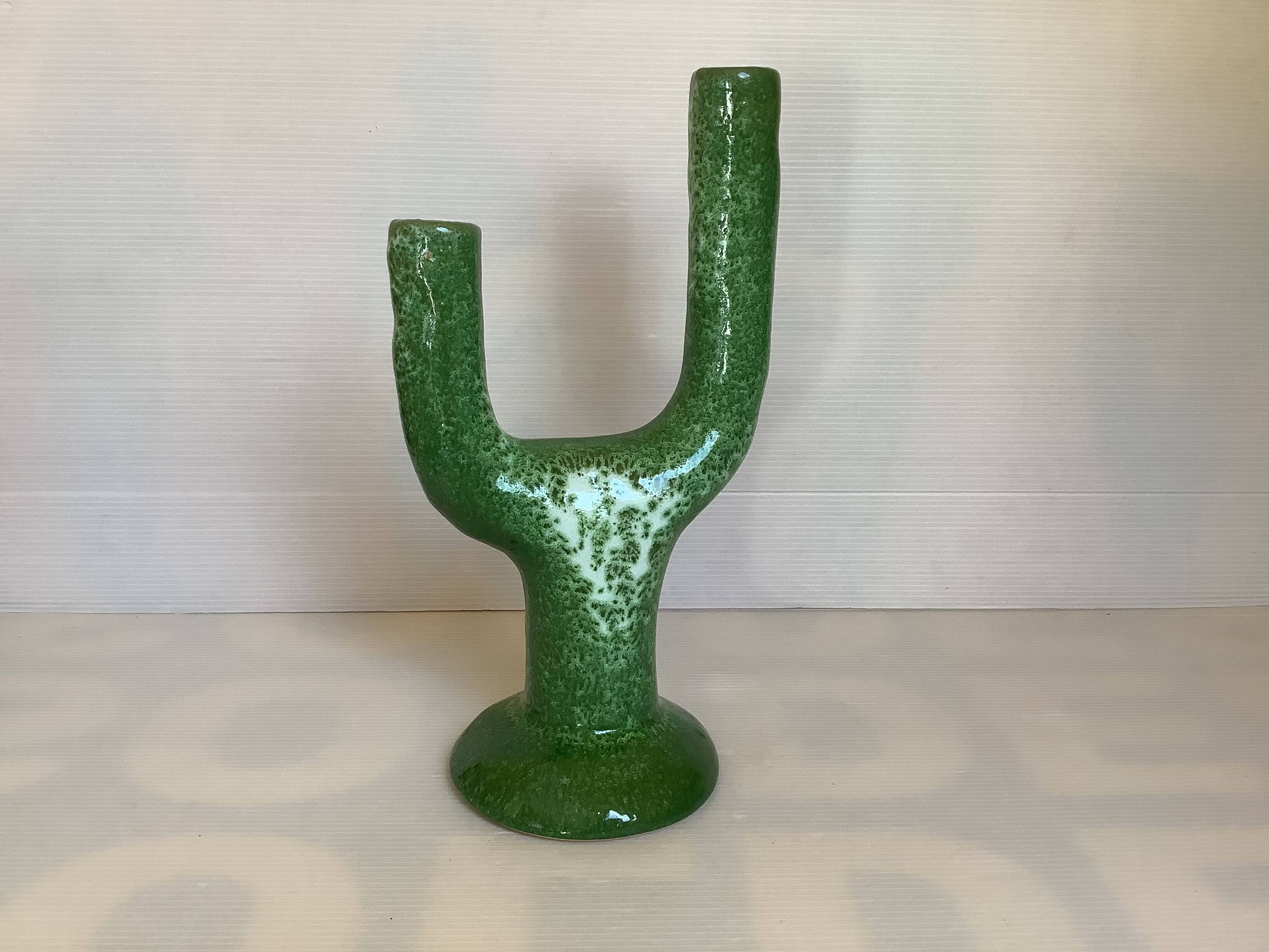 Handcrafted green cactus candle holders