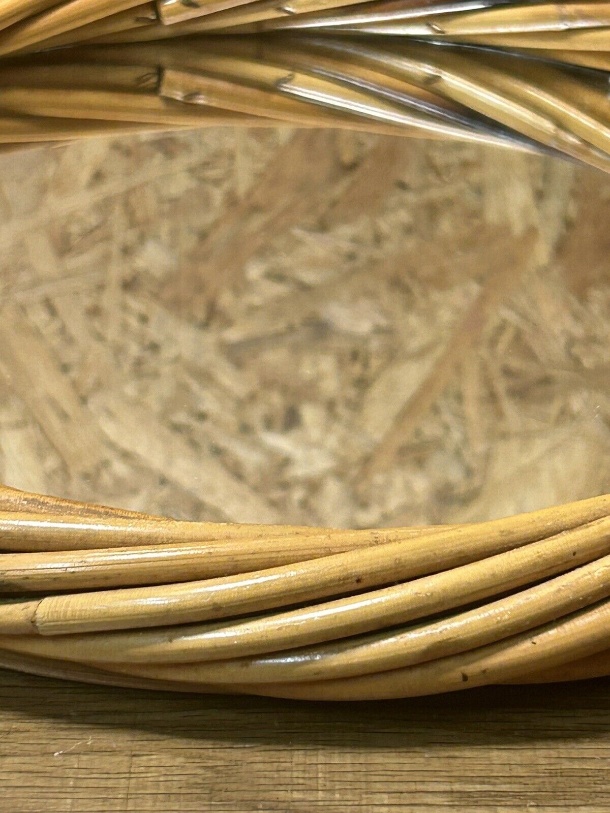 Old vintage rattan round mirror, 70s, pop decoration