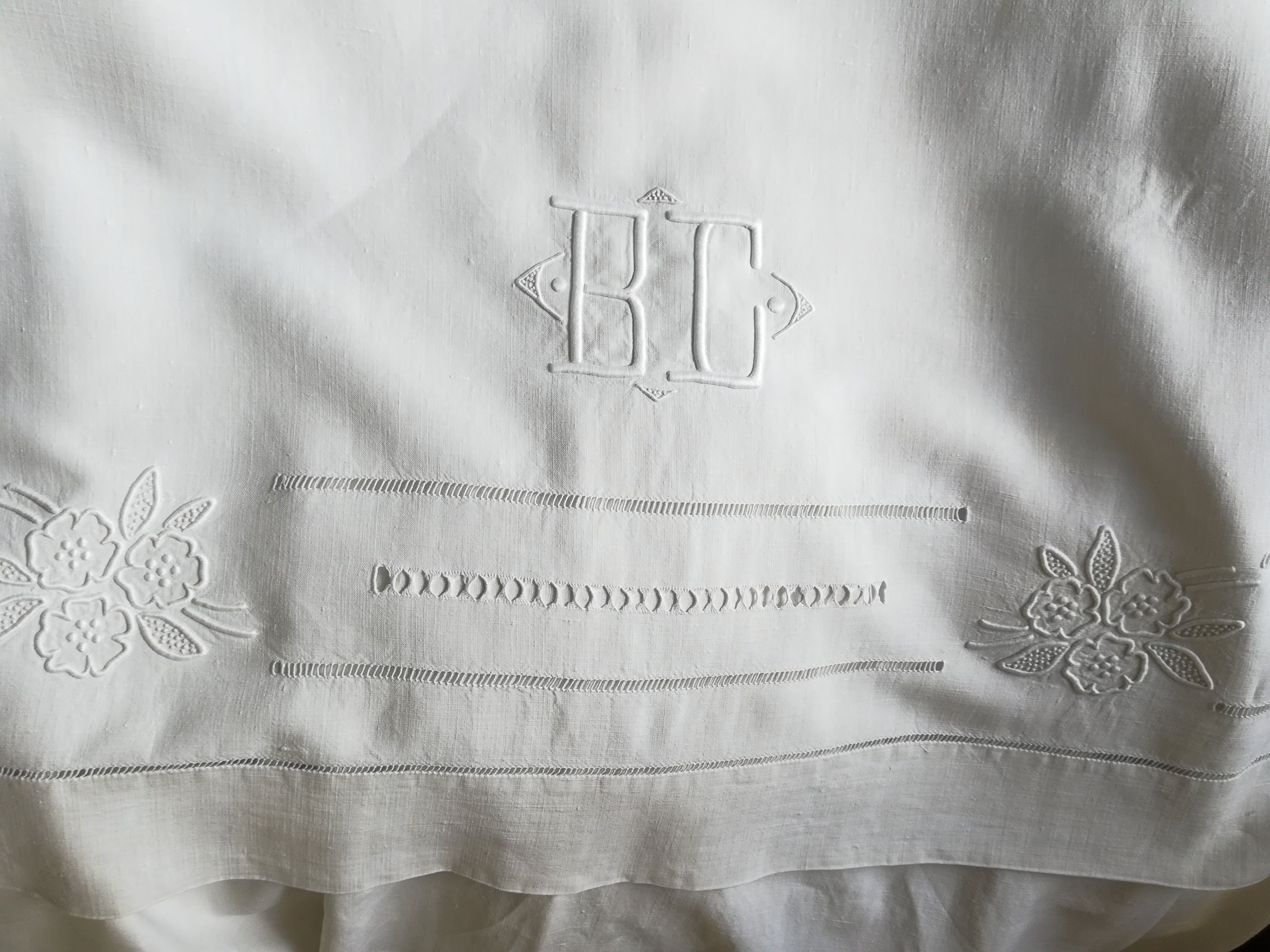 Old linen embroidered sheet