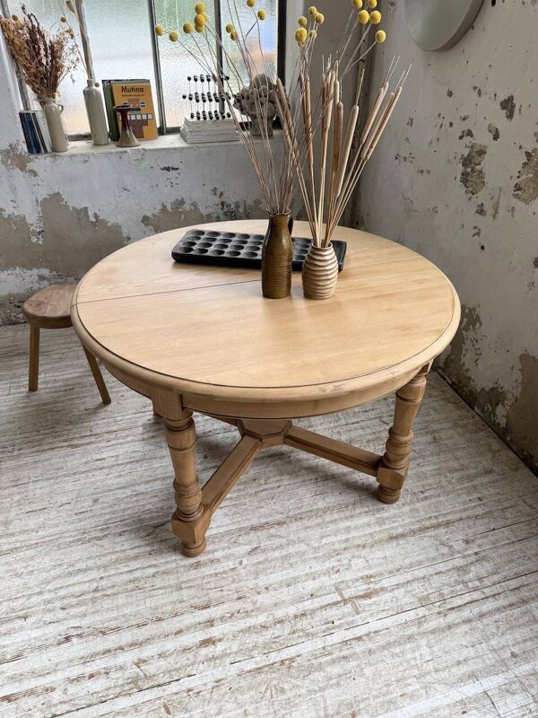 Table ronde avec allonge orme rustique 120/210cm