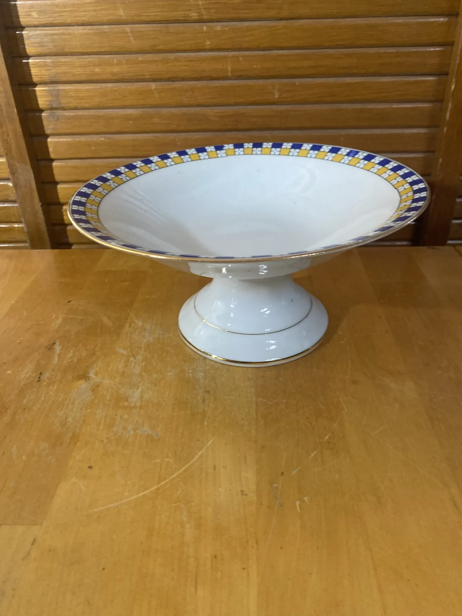 Vintage White Ceramic Centre Table Compote with Geometric Decor
