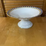 Vintage White Ceramic Centre Table Compote with Geometric Decor