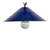 Industrial British Blue Enamel Factory Pendant Lamp, 1950s
