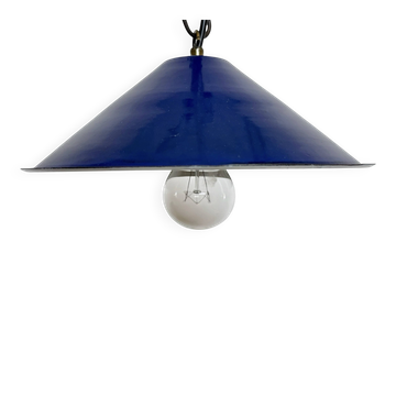 Lampe suspendue industrielle en émail bleu britannique, années 1950
