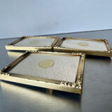 Set of 3 vintage identical gold colored metal picture frames convex glass