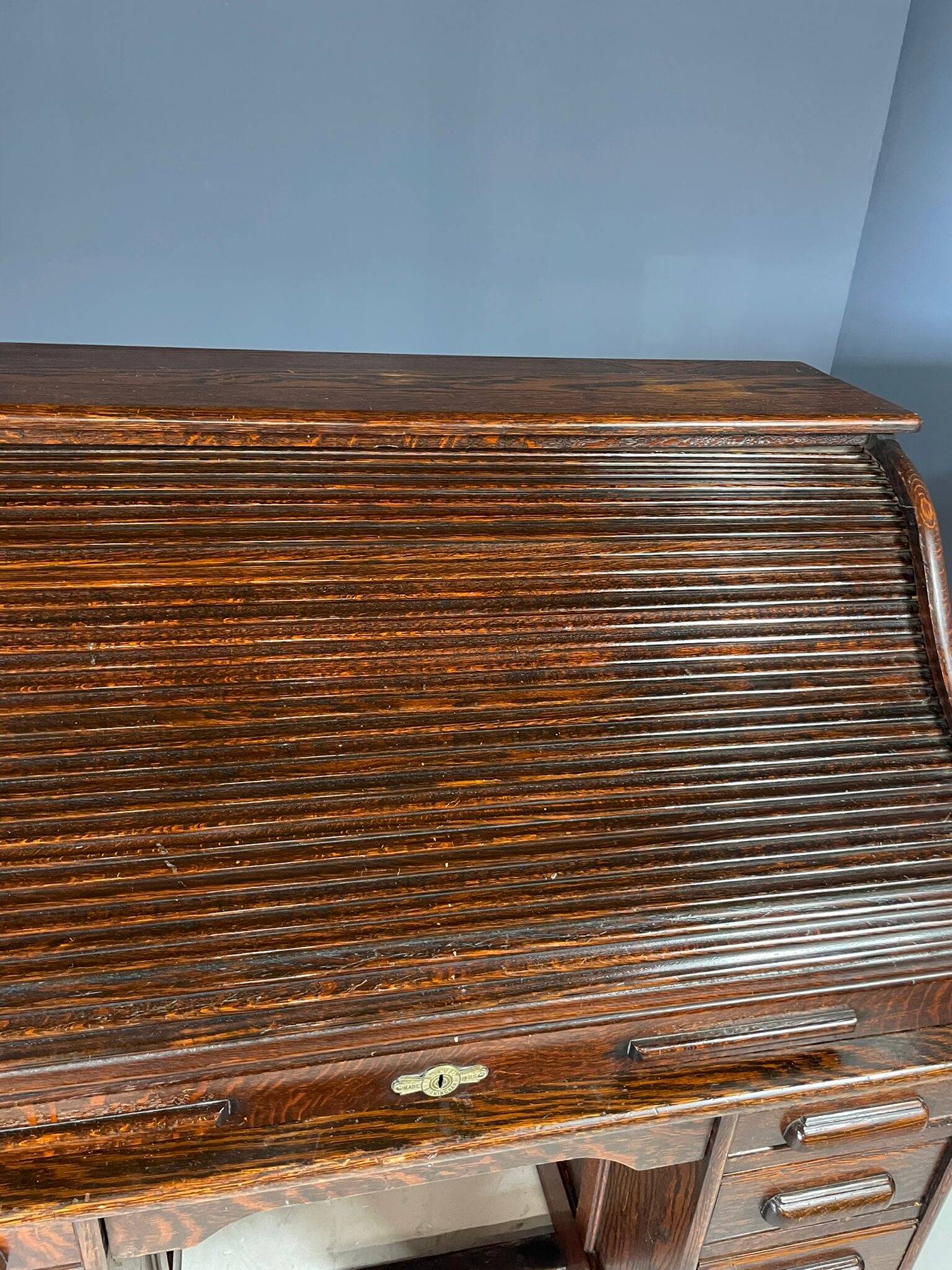 American roll-top desk, solid oak, Czechoslovakia, 1930s