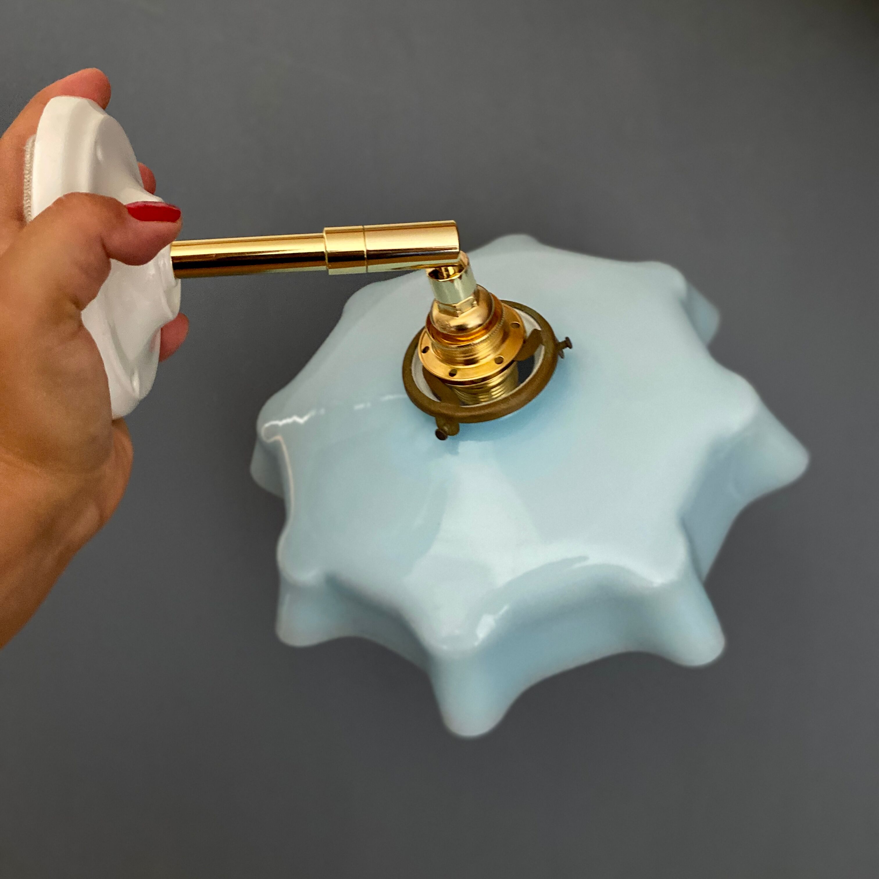 Vintage lampshade in sky blue opaline