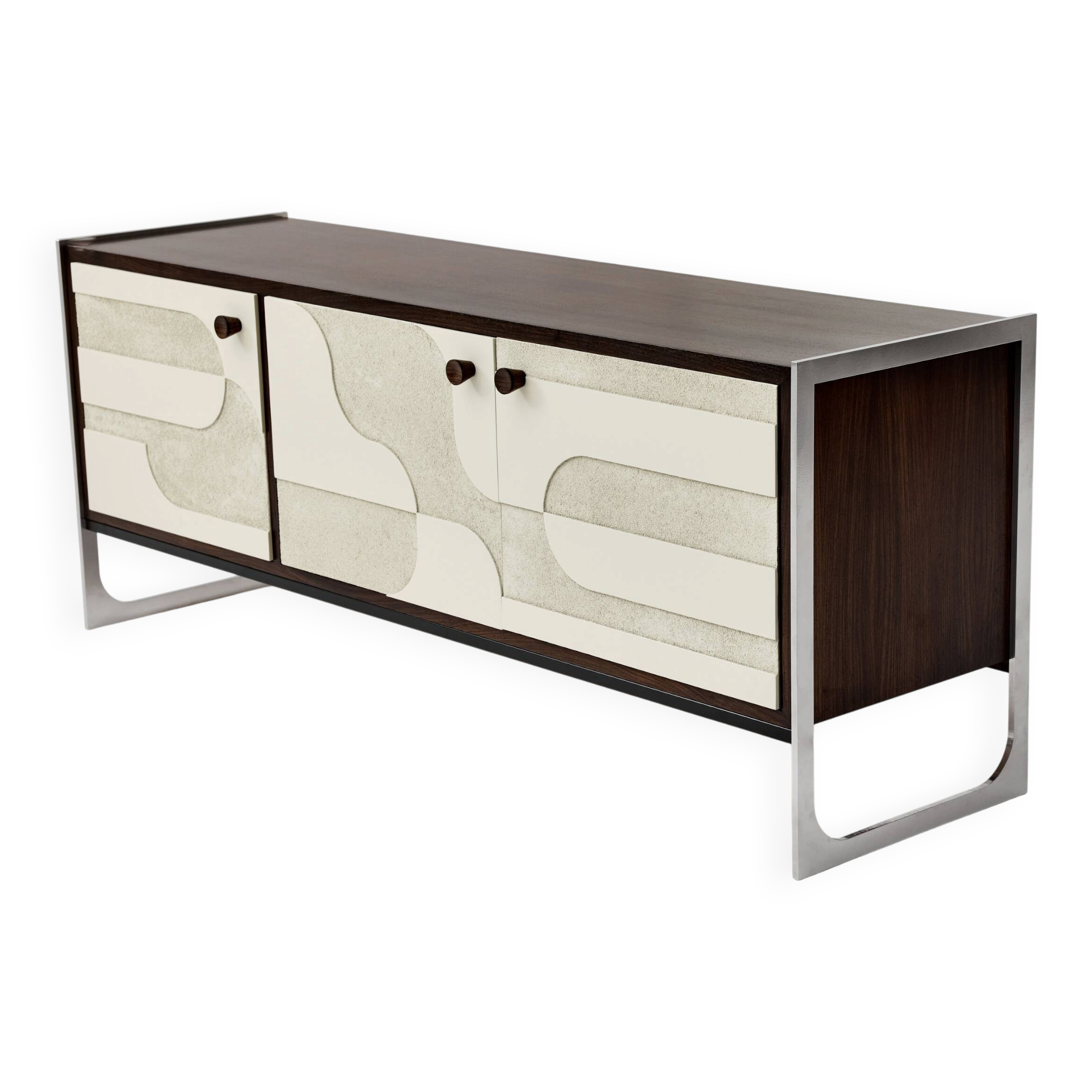 Vintage sideboard with handmade relief surface, metal, Germany, 1960s