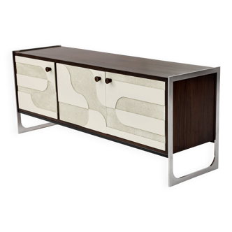 Buffet vintage avec surface en relief fait main, métal, Allemagne, années 1960.