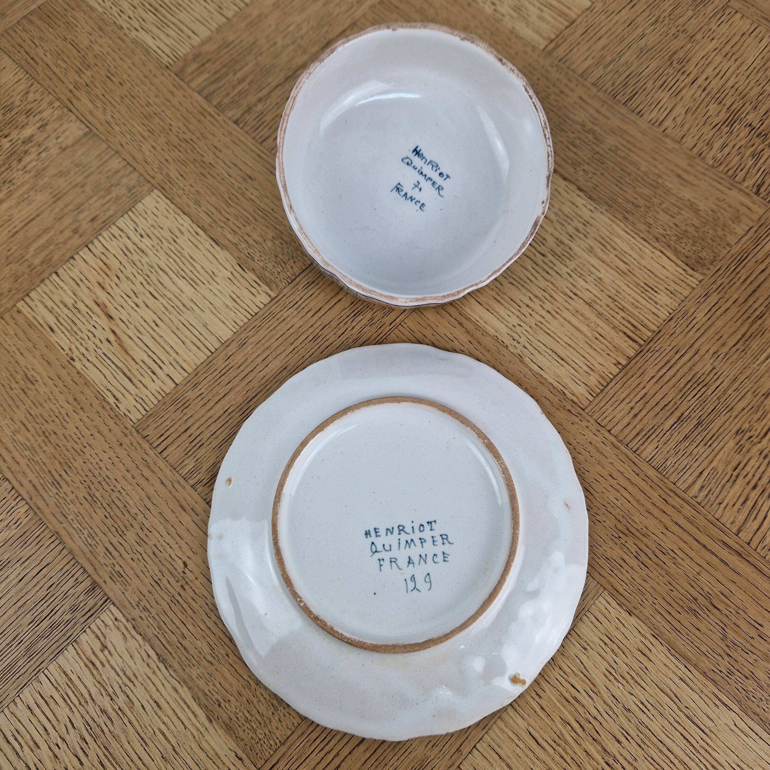 Old butter dish Henriot Quimper earthenware from Brittany