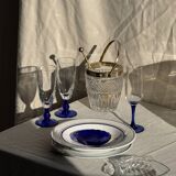 Set of 4 Italian deep plates Ceramica Quadrifoglio with blue rim D22