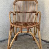 Chair and armchair in vintage rattan 1950