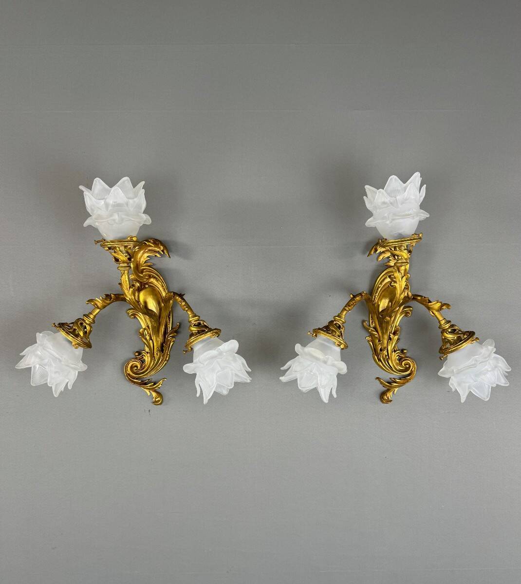 Pair of Rococo Style Gilt Bronze Wall Sconces, Late 19th Century