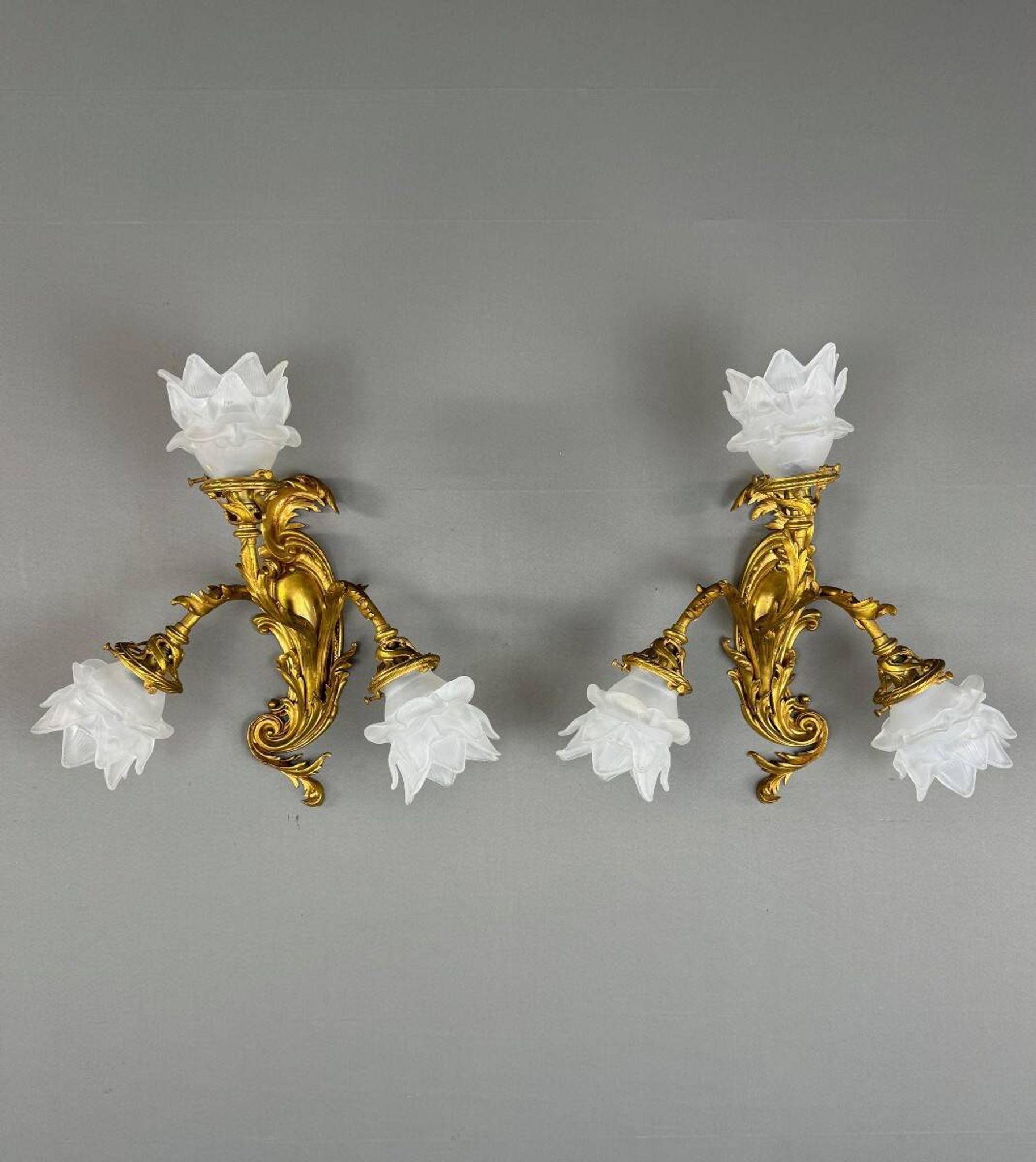 Paire d’appliques Rocaille en bronze doré, fin XIXème