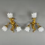 Pair of Rococo Style Gilt Bronze Wall Sconces, Late 19th Century