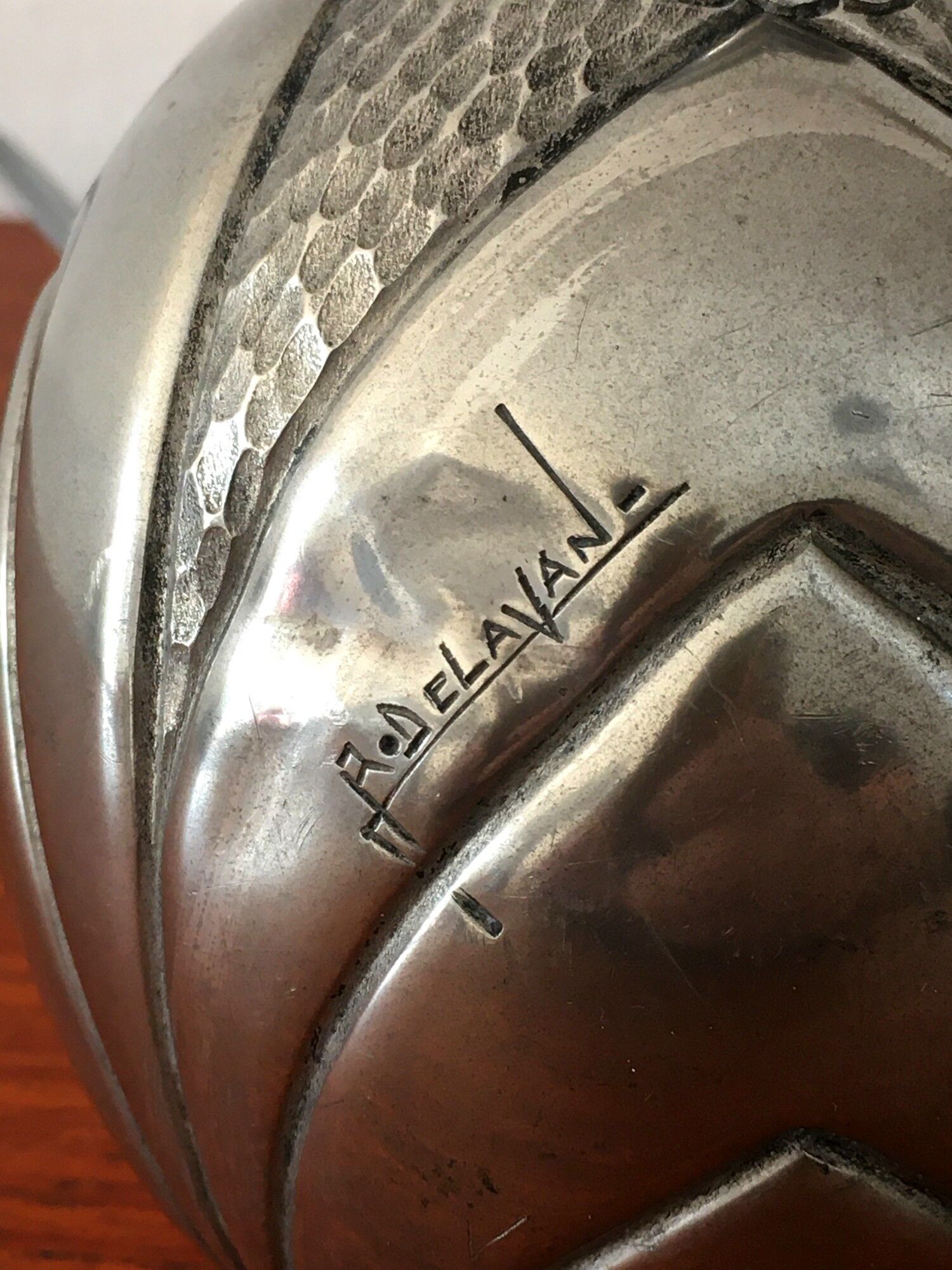 Art Deco pewter lamp by René Delavan