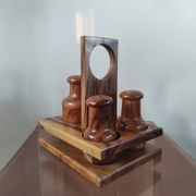 Vintage olive wood condiment service