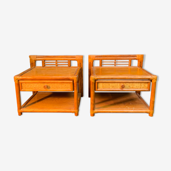 Pair of rattan bedside, design Maugrion 1970