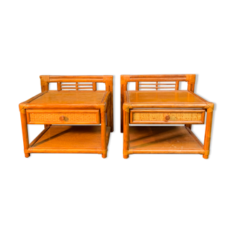 Paire de chevet en rotin , design 1970 Maugrion