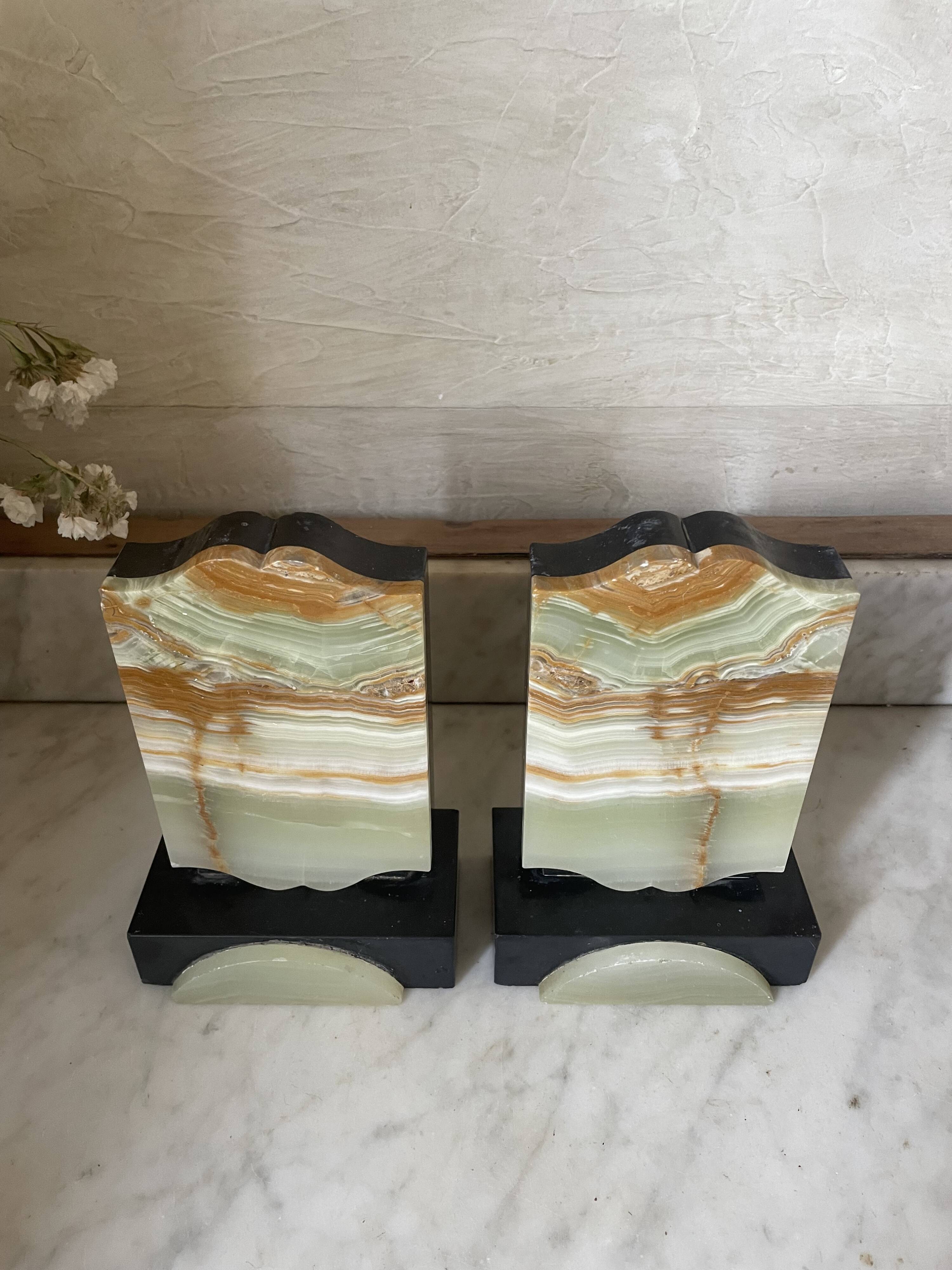 Art Deco onyx and marble bookends