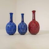 Blue and red peacock vases Midcentury Sven Erik Skawonius Upsala Ekeby, 1950s
