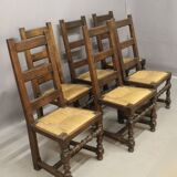 Set of 6 high-backed straw chairs