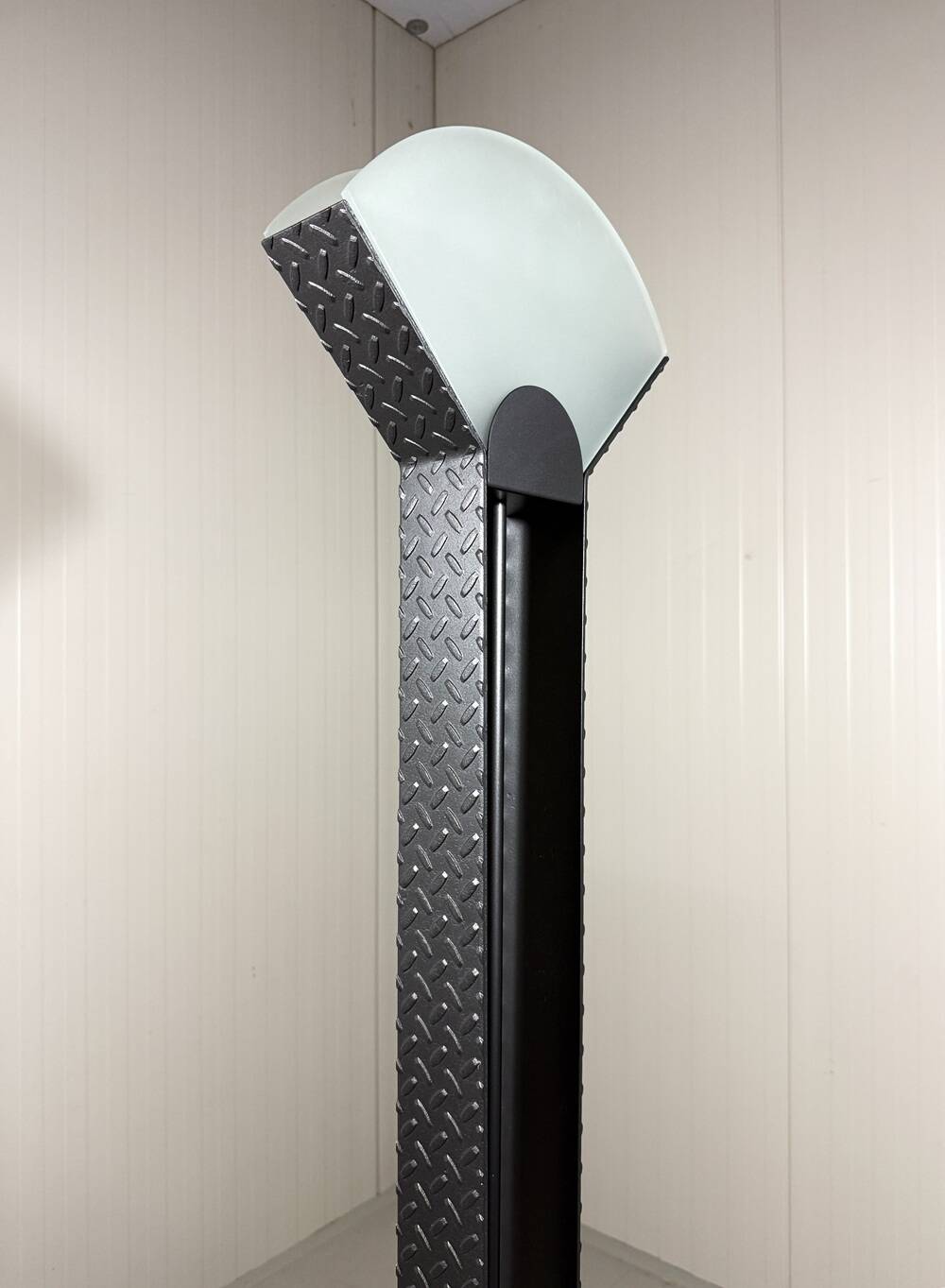 Italian steel tear plate and glass floor lamp 1980’s.