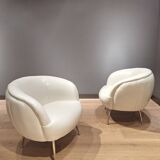 2 white leather armchairs, 1980s