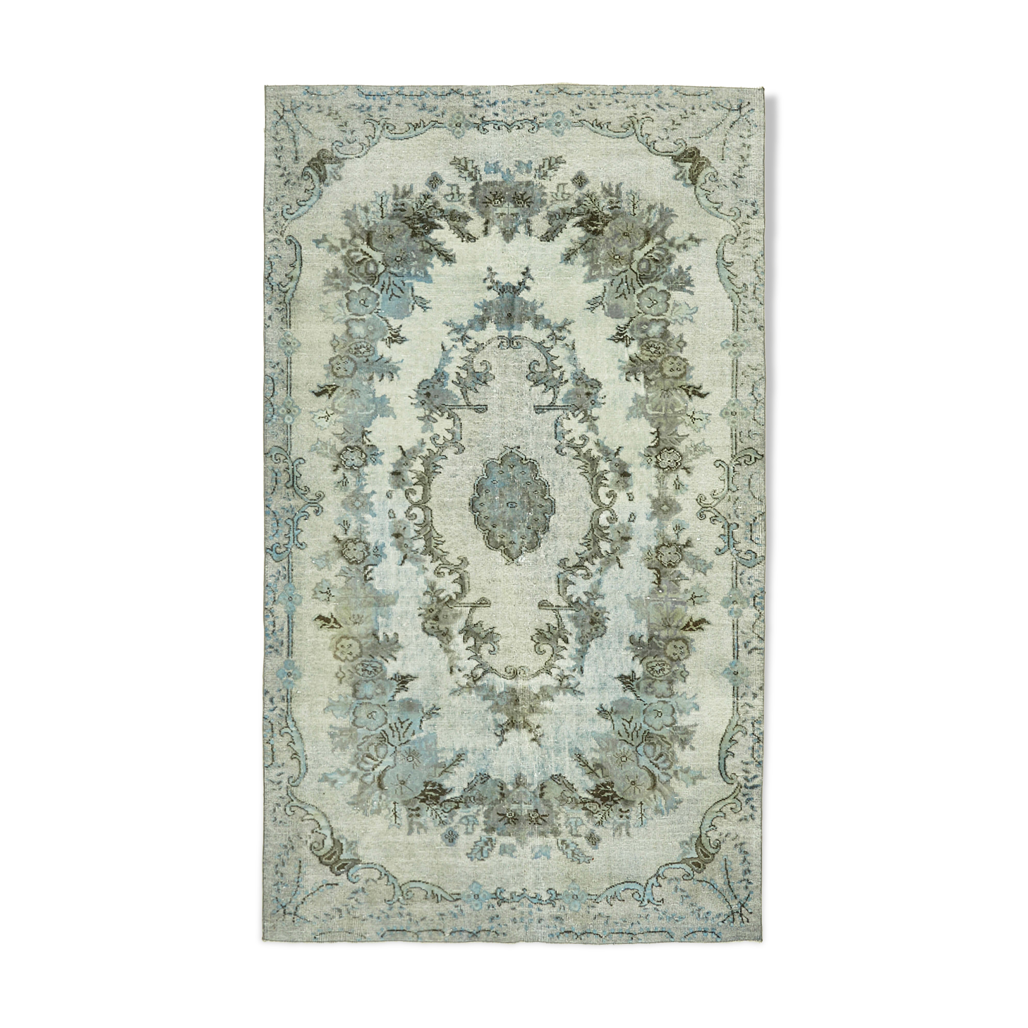 Handwoven unique anatolian 1980s blue rug