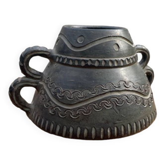 Vase pansu art déco en terre cuite noire