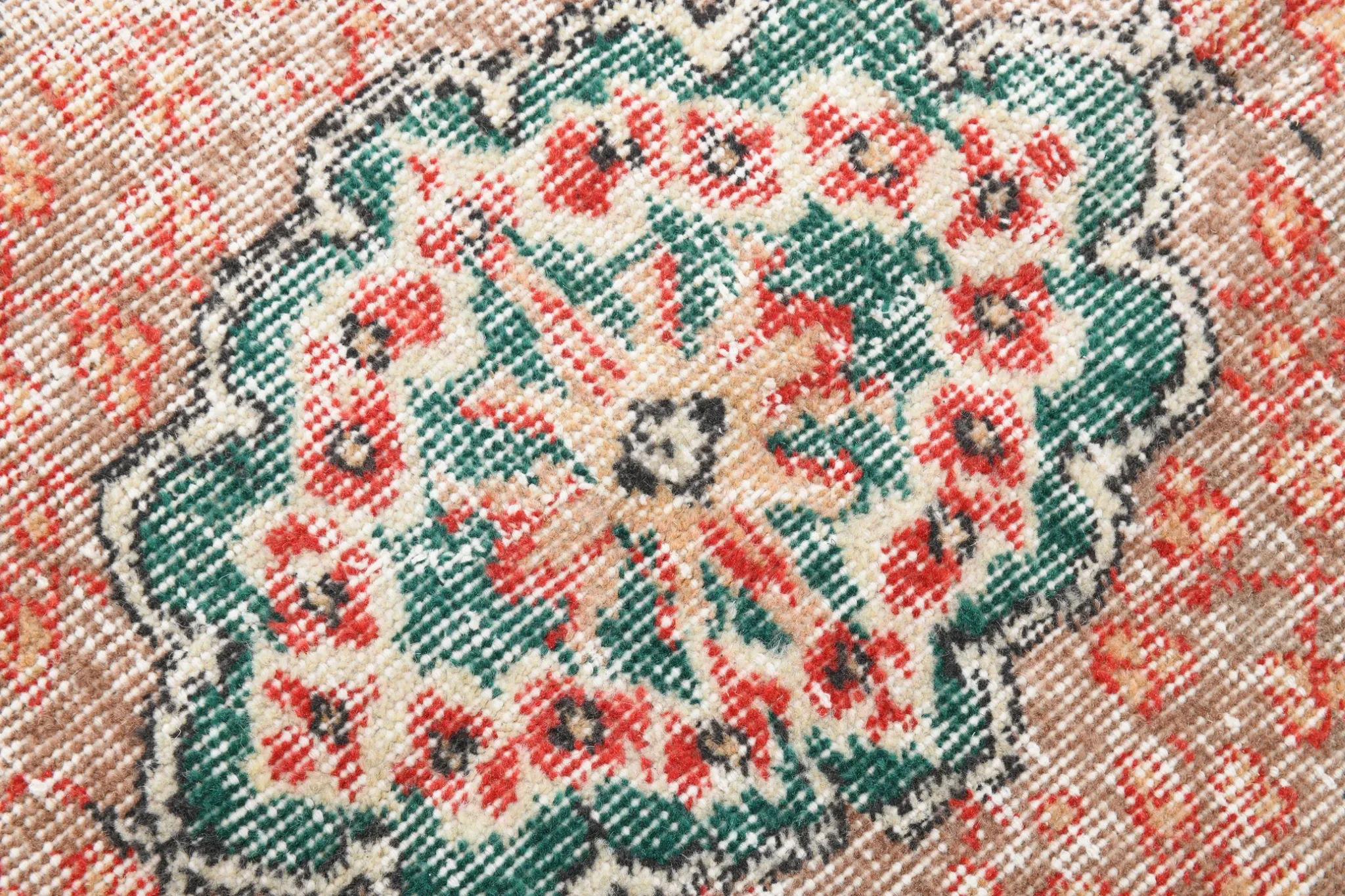 Dusty Red & Green Turkish Vintage Rug, Persian Style Oriental Carpet,