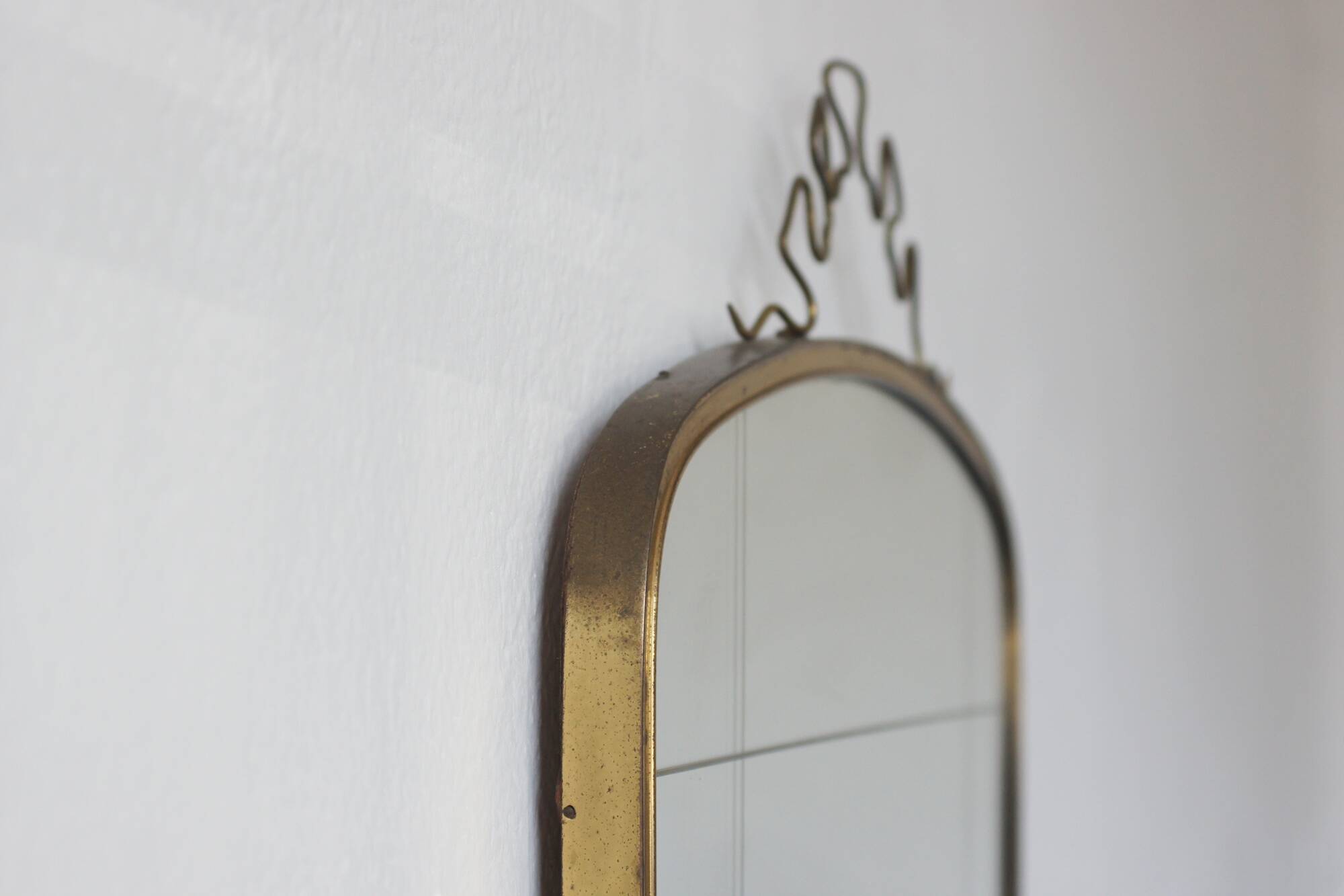 Large Mid-Century Modern Wall Mirror with Brass Crown from Münchner Zierspi