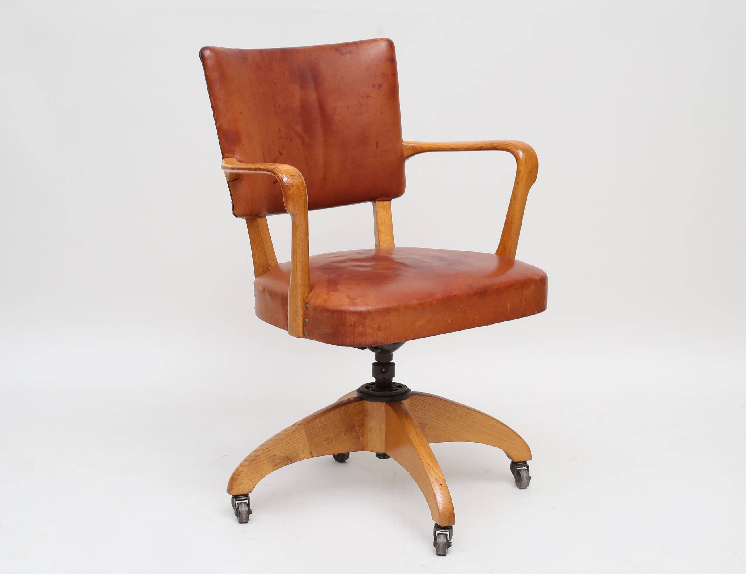 Chaise de bureau art deco cuir et chêne 1930 Suède